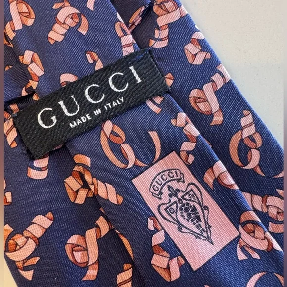 Gucci Navy Silk Necktie Ribbon Equestrian Nautical Motif Made in Italy 3.75 x60”